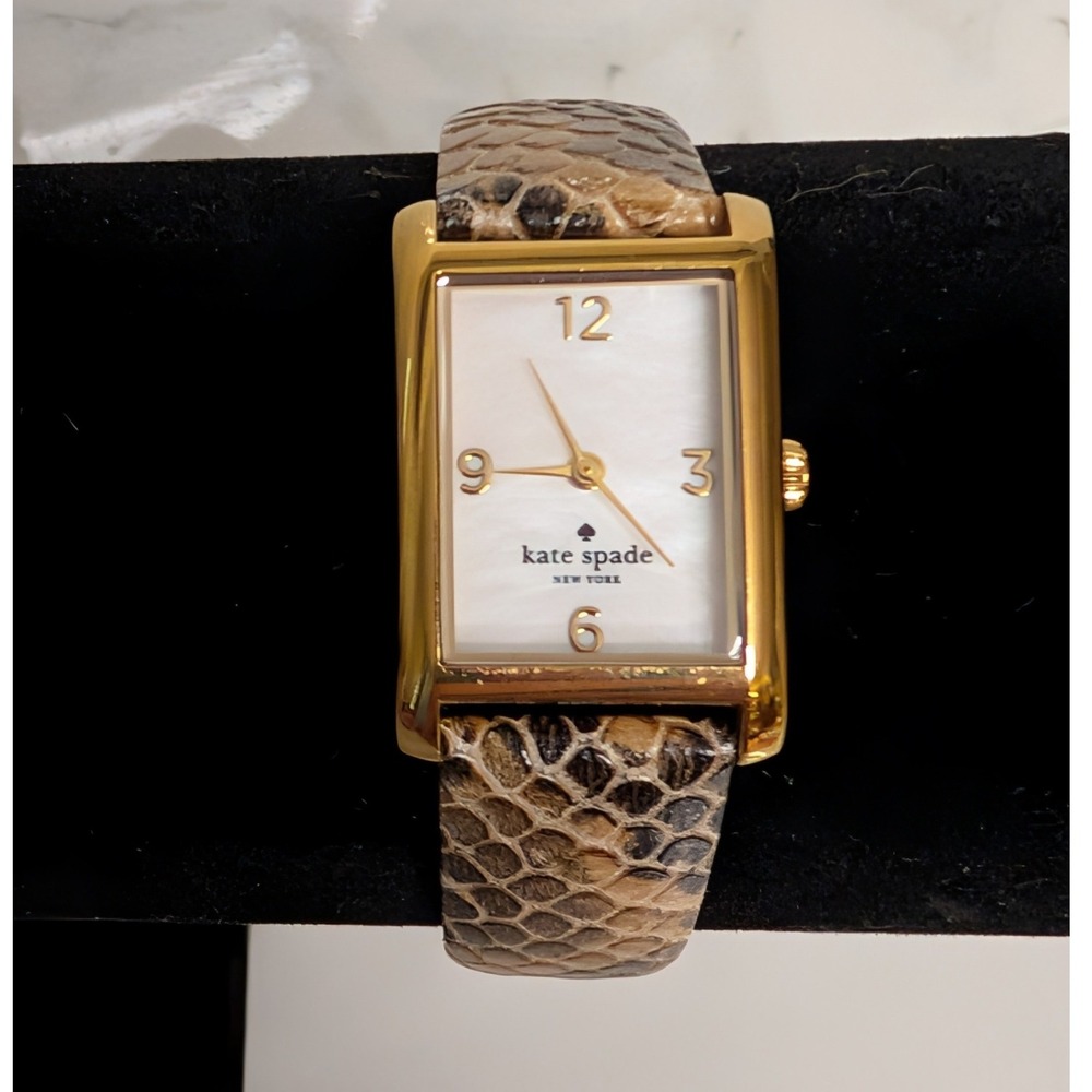 Kate Spade New York Minute Gold Tank Watch Snakeskin Leather Band 0138